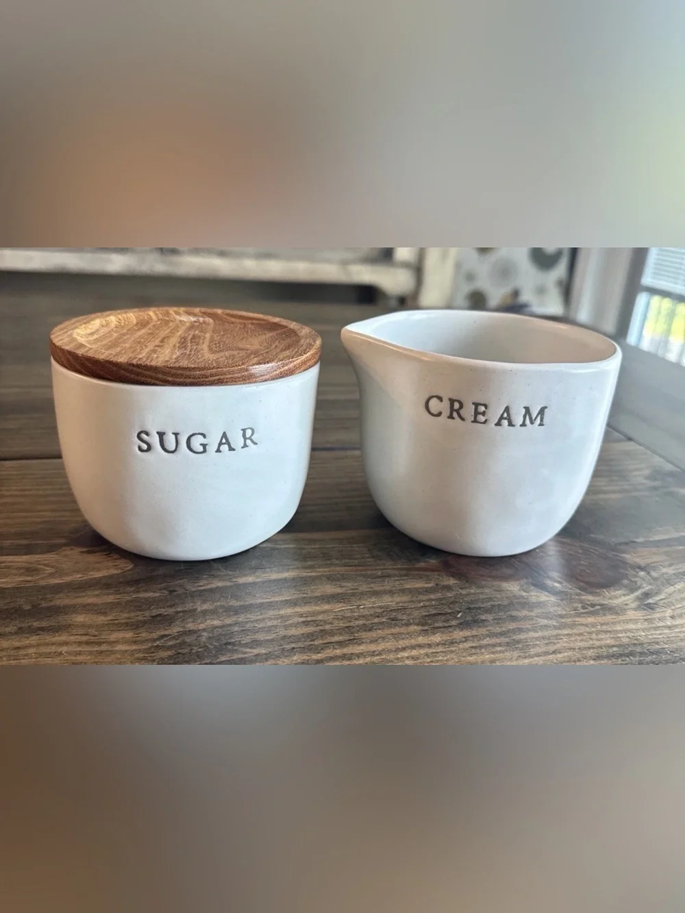 Hearth & Hand Cream and Sugar Ceramic Set with Wood Lid - White and Brown